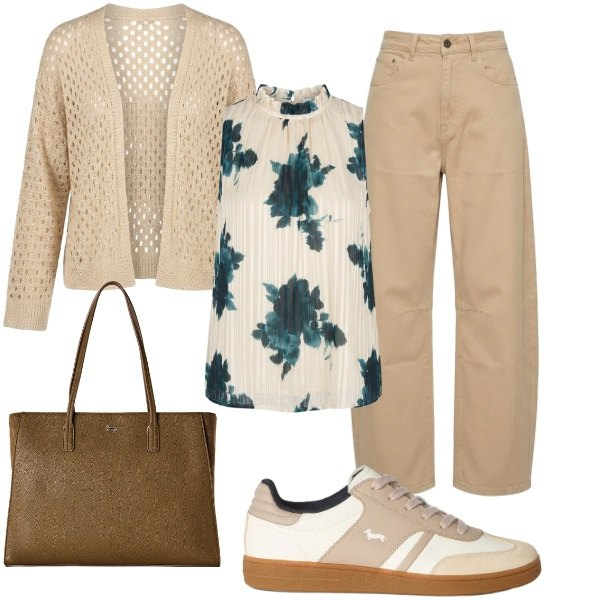 Outfit donna - Total look #2459968. Stile Casual chic per Ufficio. Abbinamento con sneakers, shopping bag, cardigans, top, jeans.