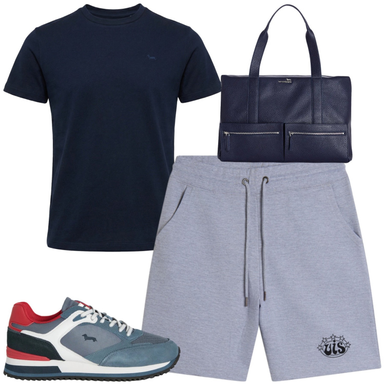 Outfit uomo - Sporty. Stile Casual per Tutti i giorni. Abbinamento con borse sportive, t-shirt, sneakers, bermuda.