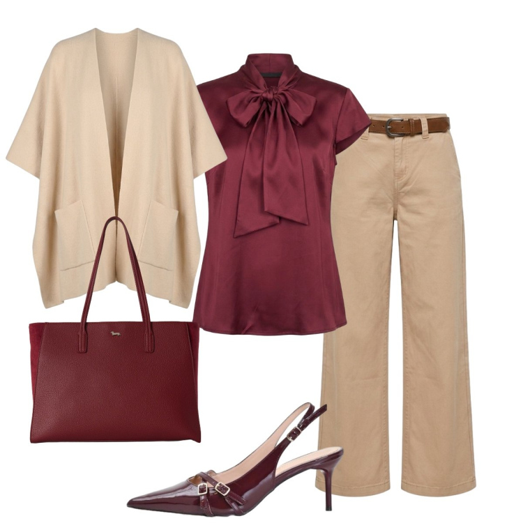 Outfit donna - Chic parigino. Stile Chic per Tutti i giorni. Abbinamento con shopping bag, décolleté, camicie, cappe, pantaloni.