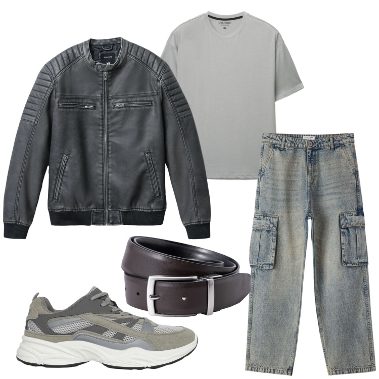 Outfit uomo - Total look #2460008. Stile Urban per Tutti i giorni. Abbinamento con sneakers, giacche, jeans, t-shirt, cinture.