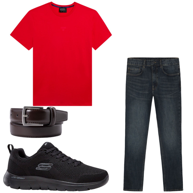 Outfit uomo - Total look #2460009. Stile Casual per Tutti i giorni. Abbinamento con sneakers, cinture, jeans, t-shirt.
