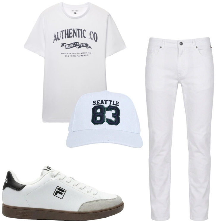Outfit uomo - Total look #2460011. Stile Casual per Tutti i giorni. Abbinamento con sneakers, pantaloni, cappelli con visiera, t-shirt.