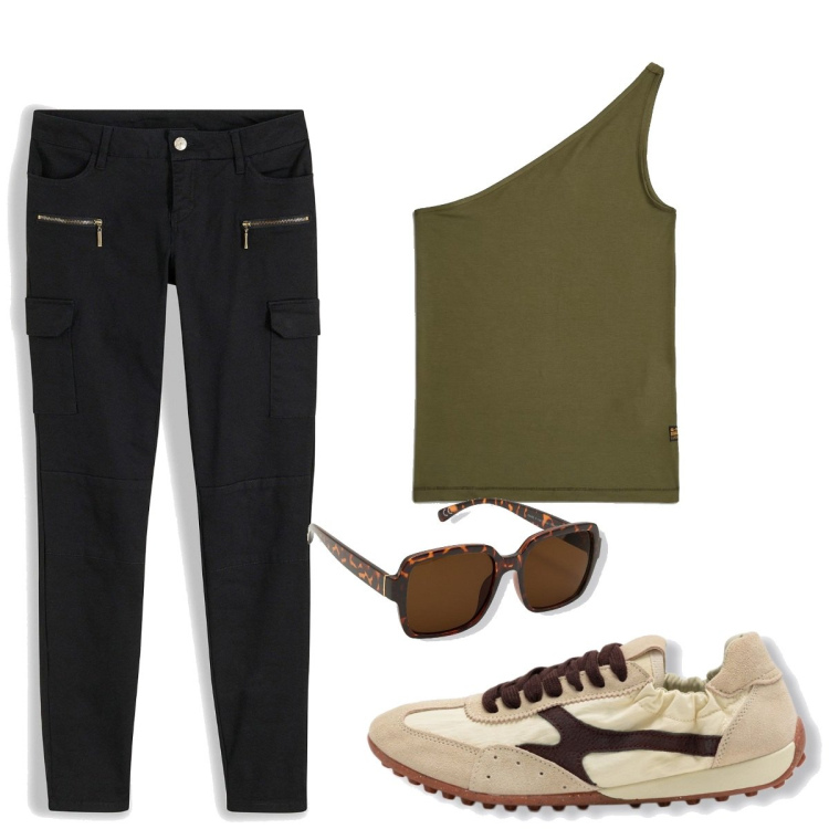 Outfit femme - Urban #3213. Style Urban pour Tous les jours. Assortir avec pantalon cargo, t-shirts, sneakers, lunettes de soleil.