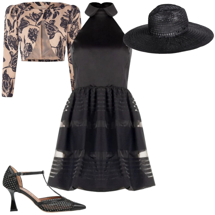 Outfit donna - Eventi speciali. Stile Glamour per Serata fuori. Abbinamento con décolleté, cappelli, vestiti corti, bolero.