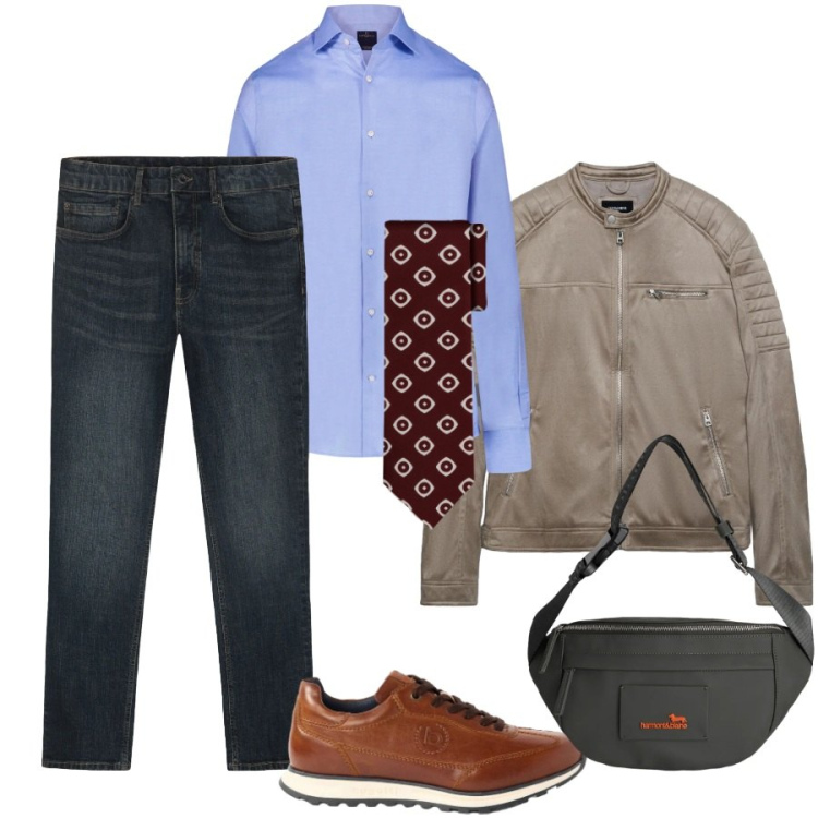 Outfit uomo - Total look #2460028. Stile Casual per Tutti i giorni. Abbinamento con sneakers, borse sportive, giacche, camicie, jeans, cravatte.