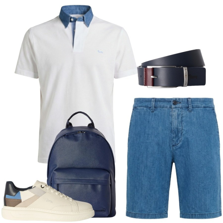 Outfit uomo - Total look #2460031. Stile Casual per Tutti i giorni. Abbinamento con bermuda, sneakers, borse sportive, polo, cinture.