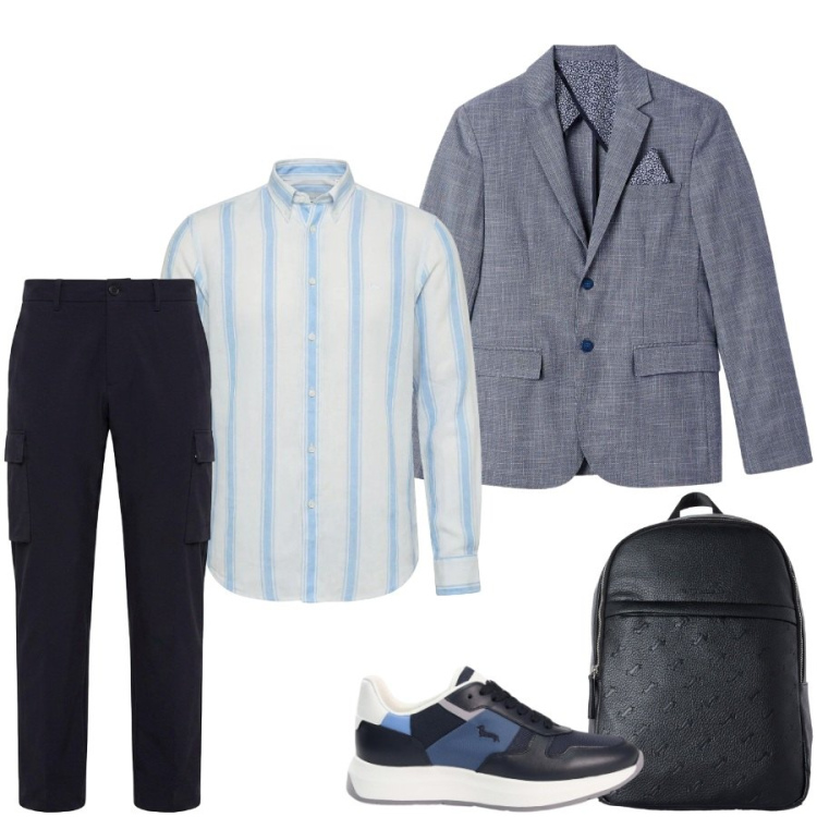 Outfit uomo - Total look #2460034. Stile Casual per Ufficio. Abbinamento con sneakers, camicie, borse sportive, pantaloni cargo, giacche.