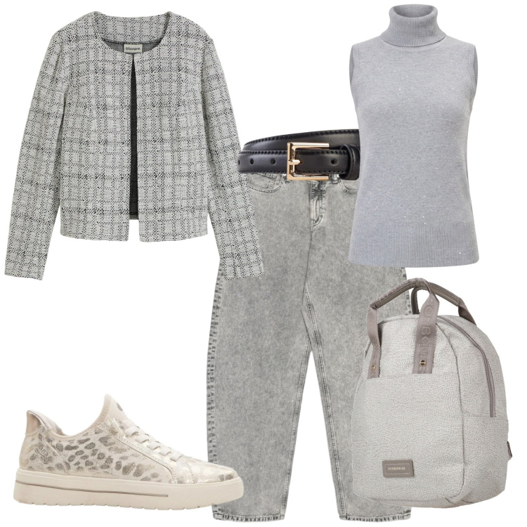 Outfit donna - Sfumature di grigio.... Stile Casual per Tutti i giorni. Abbinamento con zaini, cardigans, sneakers, cinture, jeans, camicie a manica corta.