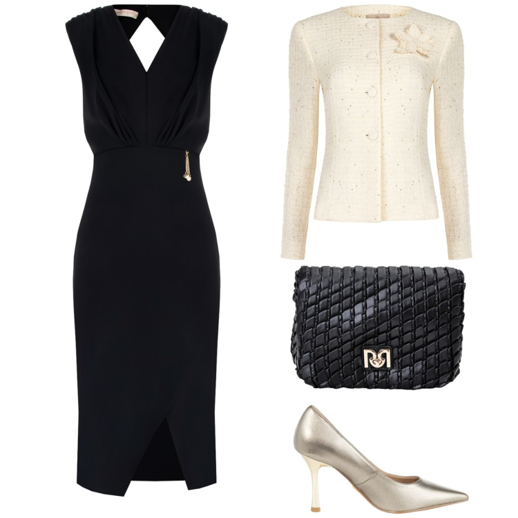 Outfit donna - Total look #2460087. Stile Chic per Cerimonia. Abbinamento con vestiti asimmetrici, borse a tracolla, décolleté, blazer.