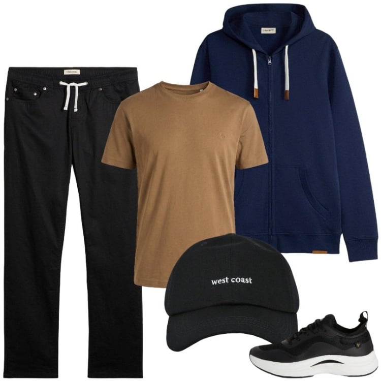 Outfit uomo - Total look #2460118. Stile Urban per Tutti i giorni. Abbinamento con pantaloni, felpe con cappuccio, t-shirt, cappelli con visiera, sneakers.