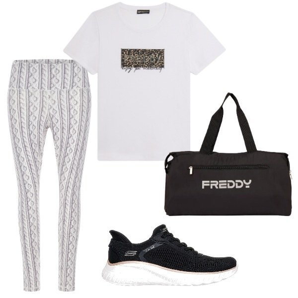 Outfit donna - Total look #2460131. Stile Sporty chic per Sport. Abbinamento con leggings, borse sportive, t-shirt, sneakers.