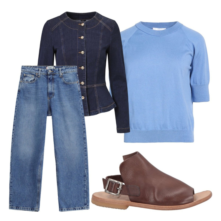 Outfit donna - Ritorno in ufficio uffa. Stile Urban per Ufficio. Abbinamento con pullovers, sandali in pelle, jeans dritti, blazer.