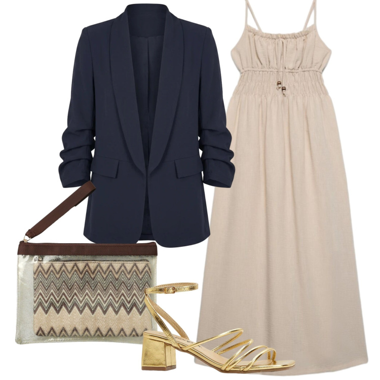 Outfit donna - Giacca. Stile Bon Ton per Serata fuori. Abbinamento con sandali col tacco, vestiti lunghi, pochette, blazer.
