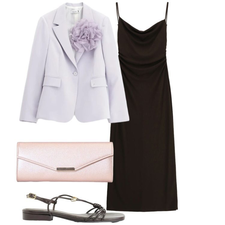 Outfit donna - Cerimonia. Stile Chic per Cerimonia. Abbinamento con sandali, clutch, vestiti lunghi, blazer.