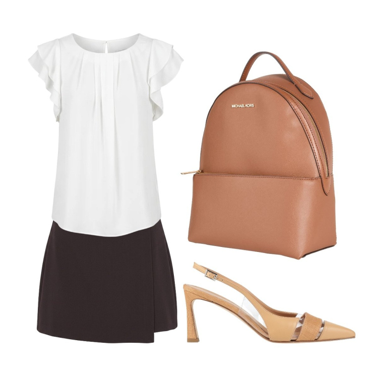 Outfit donna - Agosto. Stile Basic per Tutti i giorni. Abbinamento con décolleté, zaini, gonne, canottiere.