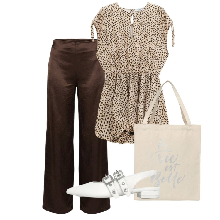 Outfit donna - Strange. Stile Bon Ton per Tutti i giorni. Abbinamento con borse tote, ballerine, vestiti corti, pantaloni a palazzo.
