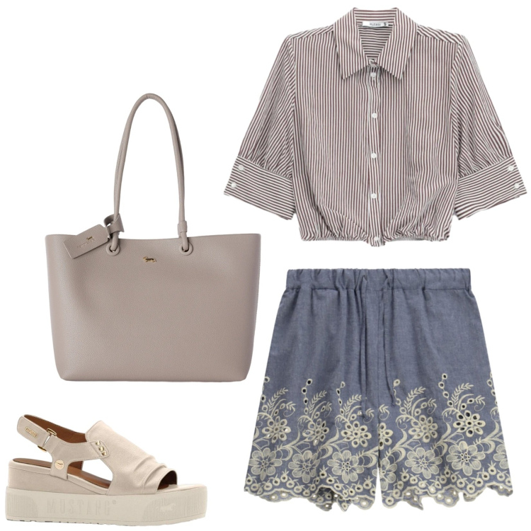 Outfit donna - Total look #2460195. Stile Basic per Tutti i giorni. Abbinamento con sandali, shopping bag, shorts, camicie a manica corta.