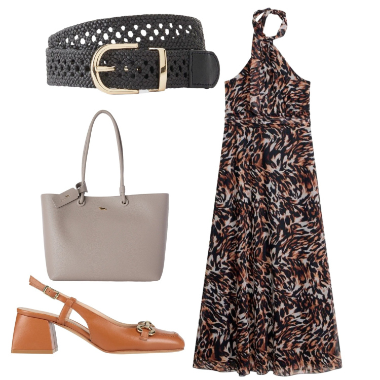 Outfit donna - Riunione e cena. Stile Chic per Tutti i giorni. Abbinamento con décolleté, vestiti lunghi, cinture, shopping bag.