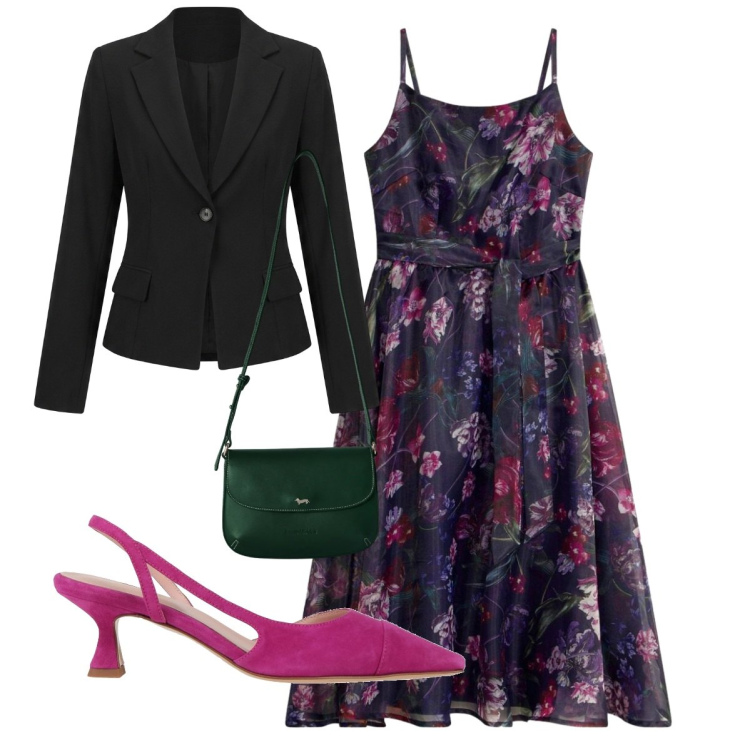 Outfit donna - Serata elegante. Stile Chic per Serata fuori. Abbinamento con décolleté, vestiti midi/longuette, borse a tracolla, blazer.