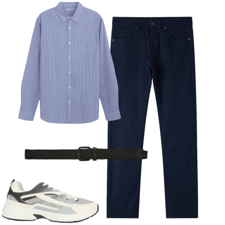 Outfit uomo - City. Stile Casual per Tutti i giorni. Abbinamento con camicie, sneakers, cinture, pantaloni.
