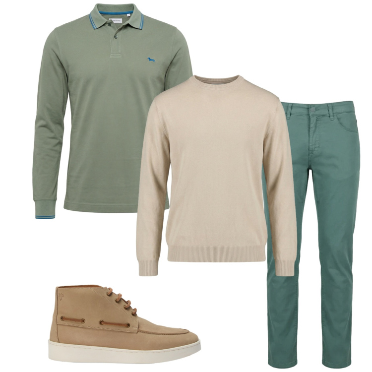 Outfit uomo - Harmont& Blaine. Stile Urban per Tutti i giorni. Abbinamento con polo, pantaloni, maglieria, stivali e stivaletti.