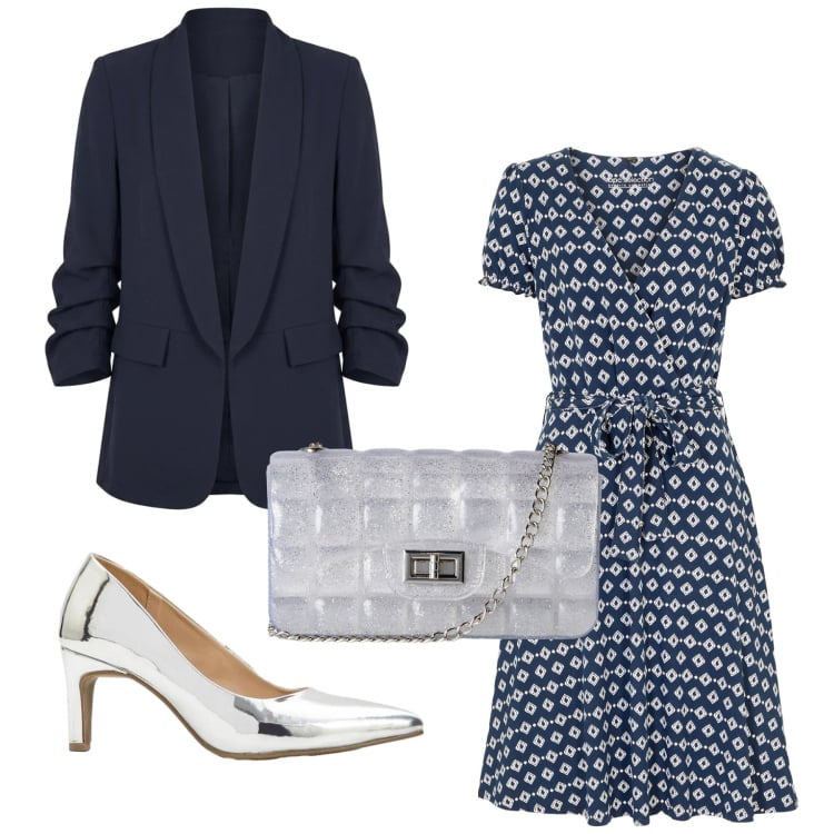 Outfit donna - Total look #2460225. Stile Chic per Cerimonia. Abbinamento con vestiti, décolleté, borse a tracolla, blazer.