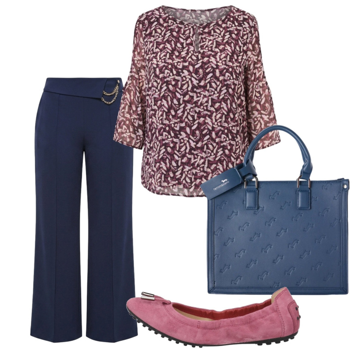 Outfit donna - Total look #2460230. Stile Chic per Ufficio. Abbinamento con ballerine, borse a mano, bluse, pantaloni a palazzo.