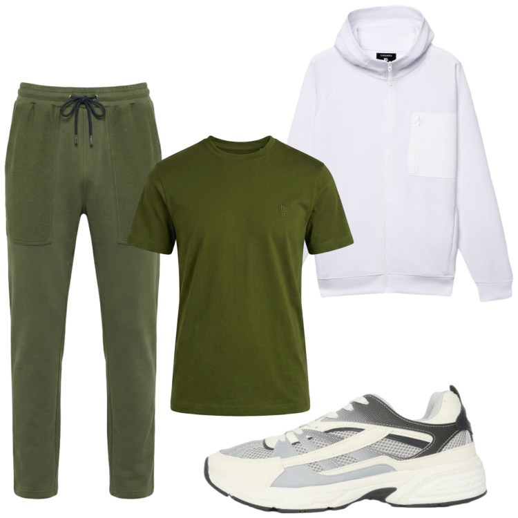 Outfit uomo - Total look #2460242. Stile Urban per Sport. Abbinamento con felpe con cappuccio, sneakers, pantaloni, t-shirt.
