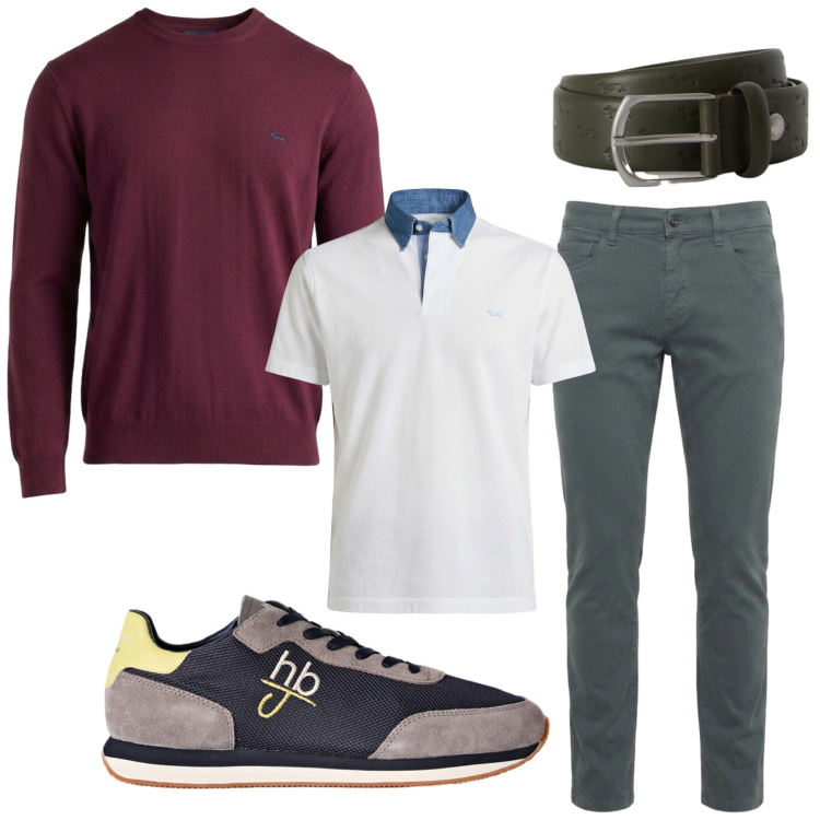 Outfit uomo - Total look #2460251. Stile Casual per Serata speciale. Abbinamento con cinture, jeans slim fit, sneakers, maglieria, polo.