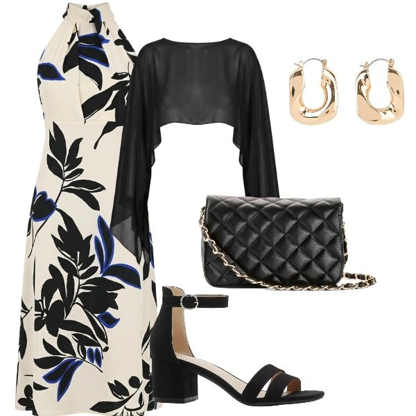 Outfit donna - Compleanno in villa. Stile Chic per Serata fuori. Abbinamento con sandali col tacco, borse a tracolla, orecchini, vestiti midi/longuette, top.