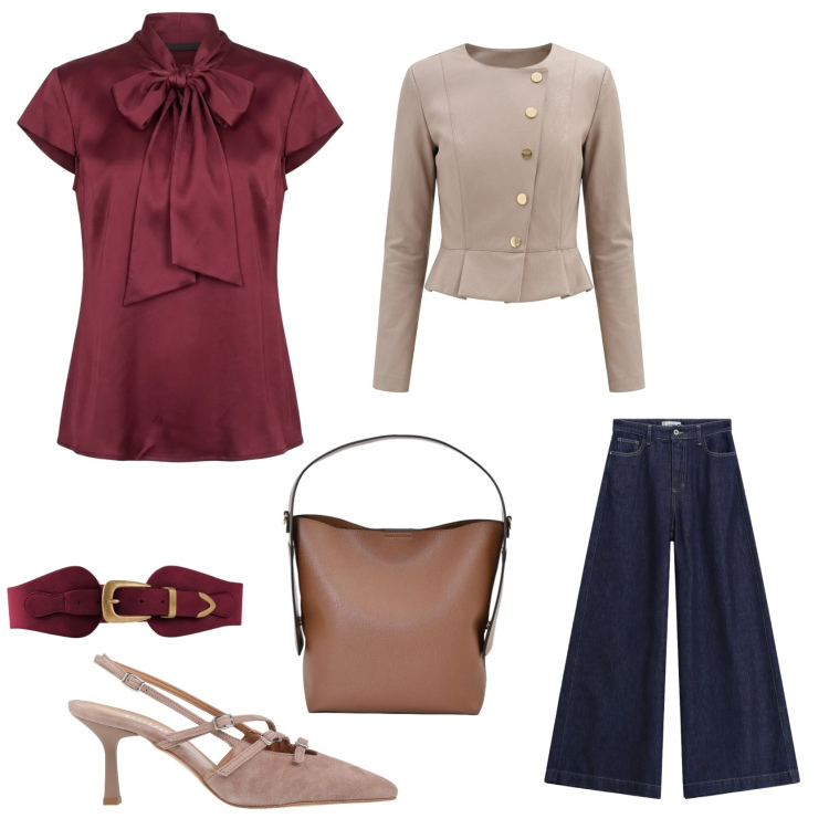 Outfit donna - Total look #2460269. Abbinamento con décolleté, cinture, blazer, borse a mano, jeans, camicie.
