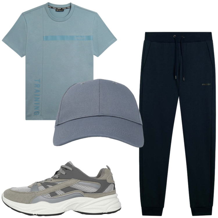 Outfit uomo - Total look #2460294. Stile Casual per Sport. Abbinamento con sneakers, cappelli con visiera, pantaloni, t-shirt.