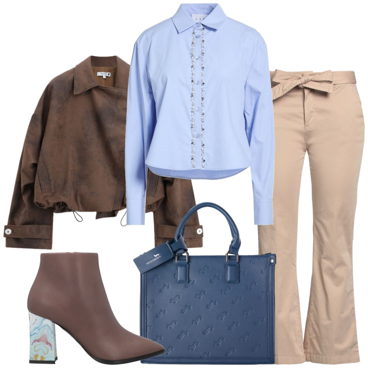 Outfit donna - Total look #2460304. Stile Casual chic per Ufficio. Abbinamento con camicie, pantaloni, stivaletti, borse a mano, bomber.