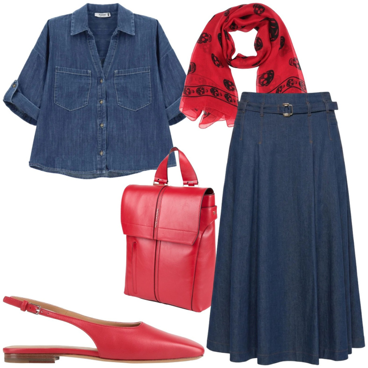 Outfit donna - Denim. Stile Casual per Tutti i giorni. Abbinamento con zaini, ballerine, sciarpe, gonne longuette, camicie.