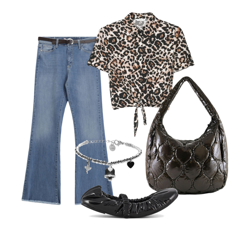 Outfit donna - Agosto. Stile Trendy per Scuola/Università. Abbinamento con camicie a manica corta, jeans, braccialetti, borse tote, ballerine.