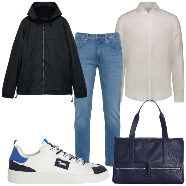 Outfit uomo - Total look #2460386. Stile Casual per Tutti i giorni. Abbinamento con giacche, sneakers, borse sportive, jeans slim fit, camicie.