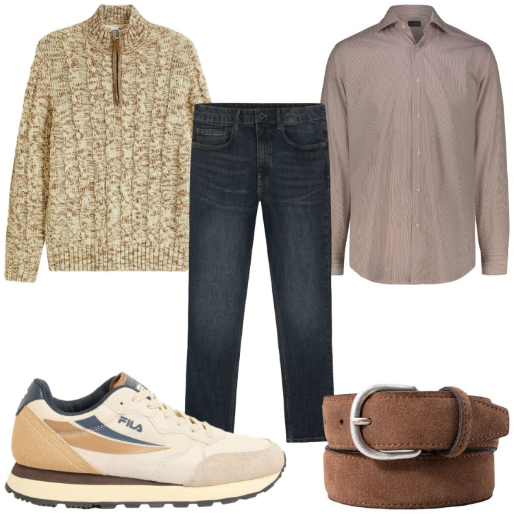 Outfit uomo - Total look #2460388. Stile Casual per Tutti i giorni. Abbinamento con maglieria, sneakers, cinture, camicie, jeans.