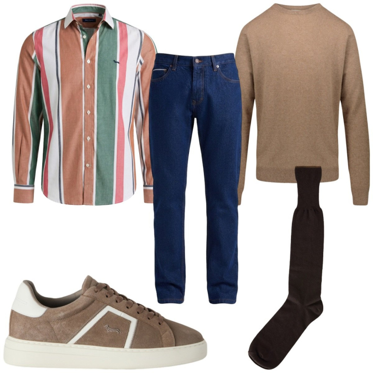 Outfit uomo - Total look #2460390. Stile Trendy per Tutti i giorni. Abbinamento con camicie, jeans, sneakers, calzini, maglieria.