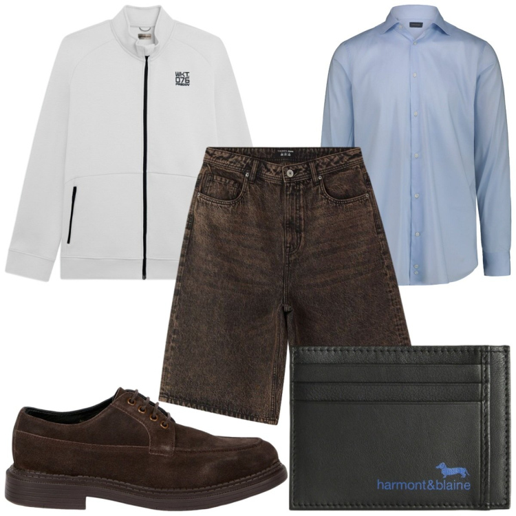 Outfit uomo - Total look #2460398. Stile Casual per Tutti i giorni. Abbinamento con bermuda, portafogli, scarpe stringate, camicie, felpe.