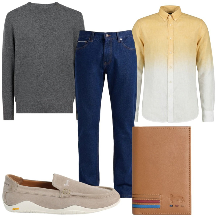 Outfit uomo - Total look #2460403. Stile Casual per Tutti i giorni. Abbinamento con portafogli, scarpe stringate, camicie, jeans, maglieria.