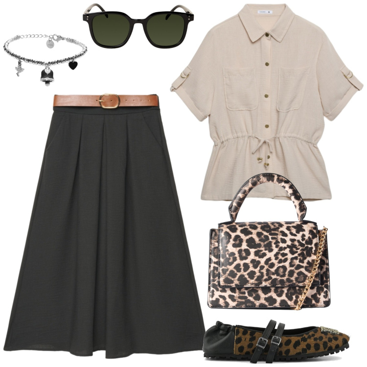 Outfit donna - Total look #2460461. Stile Etnico per Scuola/Università. Abbinamento con gonne lunghe, borse a tracolla, camicie a manica corta, braccialetti, occhiali da sole, ballerine.