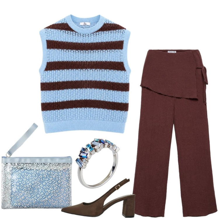 Outfit donna - Total look #2460492. Stile Casual chic per Tutti i giorni. Abbinamento con anelli, pochette, pantaloni, décolleté, canottiere.