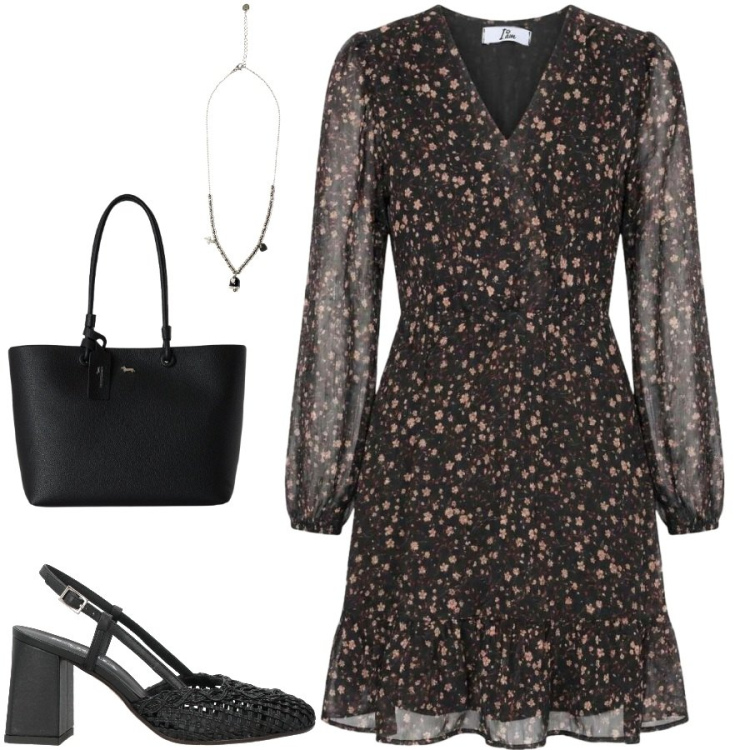 Outfit donna - Total look #2460503. Stile Casual chic per Tutti i giorni. Abbinamento con décolleté, shopping bag, vestiti corti, ciondoli.