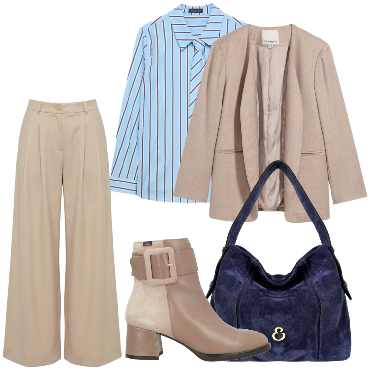 Outfit donna - Oroscopo La Vergine. Stile Preppy per Ufficio. Abbinamento con stivaletti, blazer, pantaloni, camicie, borse a spalla.