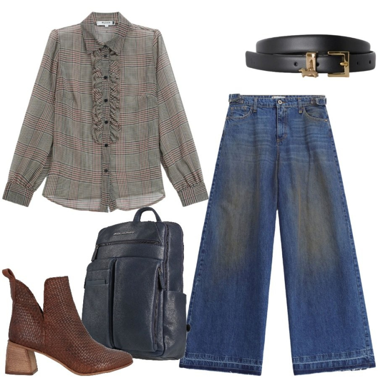 Outfit donna - Total look #2460506. Stile Casual chic per Tutti i giorni. Abbinamento con zaini, stivaletti, cinture, camicie, jeans.