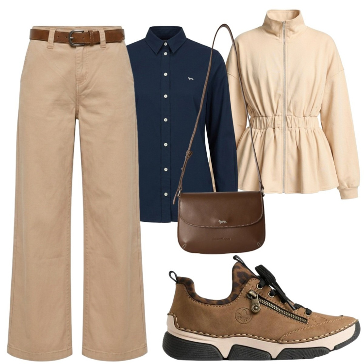 Outfit donna - Total look #2460515. Stile Casual per Tutti i giorni. Abbinamento con sneakers, camicie, borse a tracolla, felpe, pantaloni.