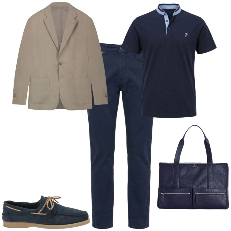 Outfit uomo - Trendy ufficio. Stile Trendy per Ufficio. Abbinamento con borse sportive, polo, scarpe stringate, pantaloni, giacche.
