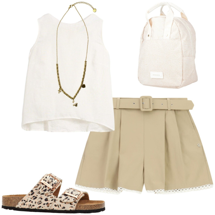 Outfit donna - Estate. Stile Casual per Mare. Abbinamento con zaini, canottiere, ciabatte, shorts, ciondoli.