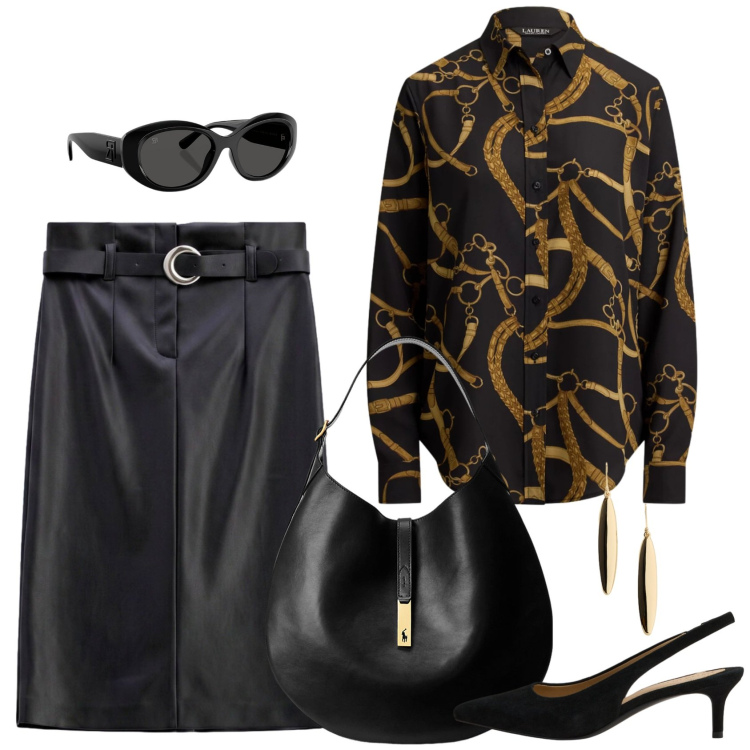 Outfit donna - Impeccabile. Stile Chic per Serata fuori. Abbinamento con gonne longuette, occhiali da sole, camicie, borse a spalla, orecchini, décolleté.