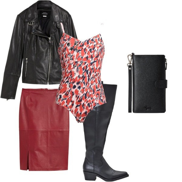 Outfit donna - Total look #2460547. Abbinamento con body, gonne, giacche, portafogli, stivali.
